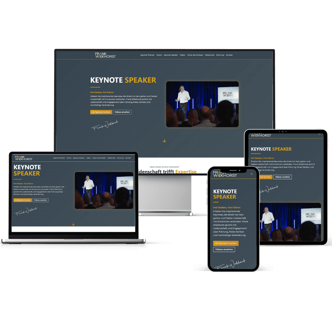 Website-Mockup von Frank Wiekhorst Keynote-Speaker auf mehreren Geräten