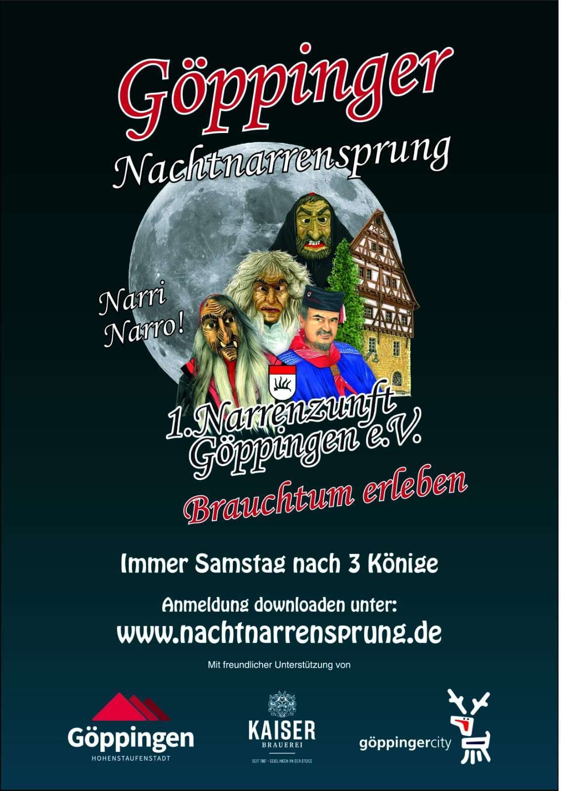 Plakat Göppinger Nachtnarrensprung der 1. Narrenzunft Göppingen e.V.