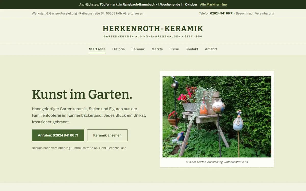 keramik-design.de im Browserfenster: Herkenroth-Keramik, Relaunch von AOS Digital.