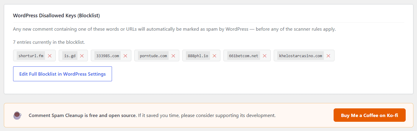 Die WordPress-Blockliste, direkt im Plugin verwaltet