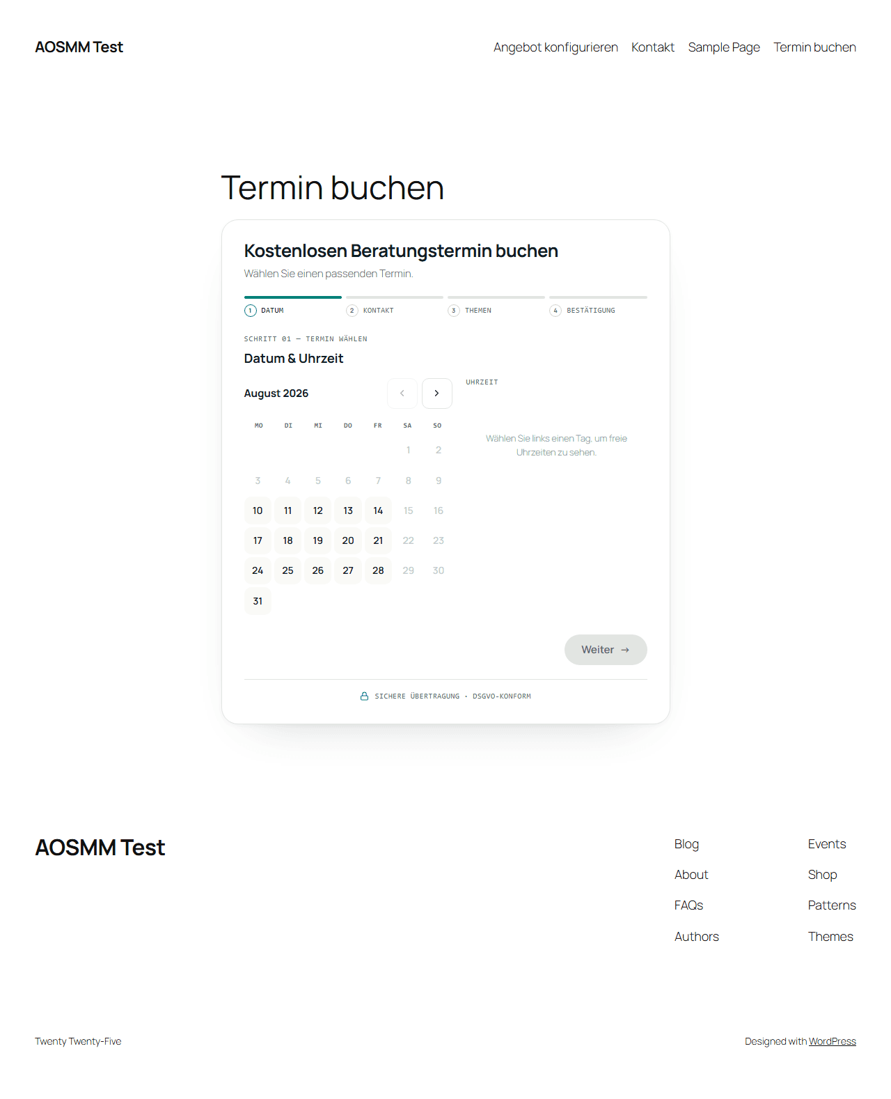 Im Frontend: der Buchungskalender