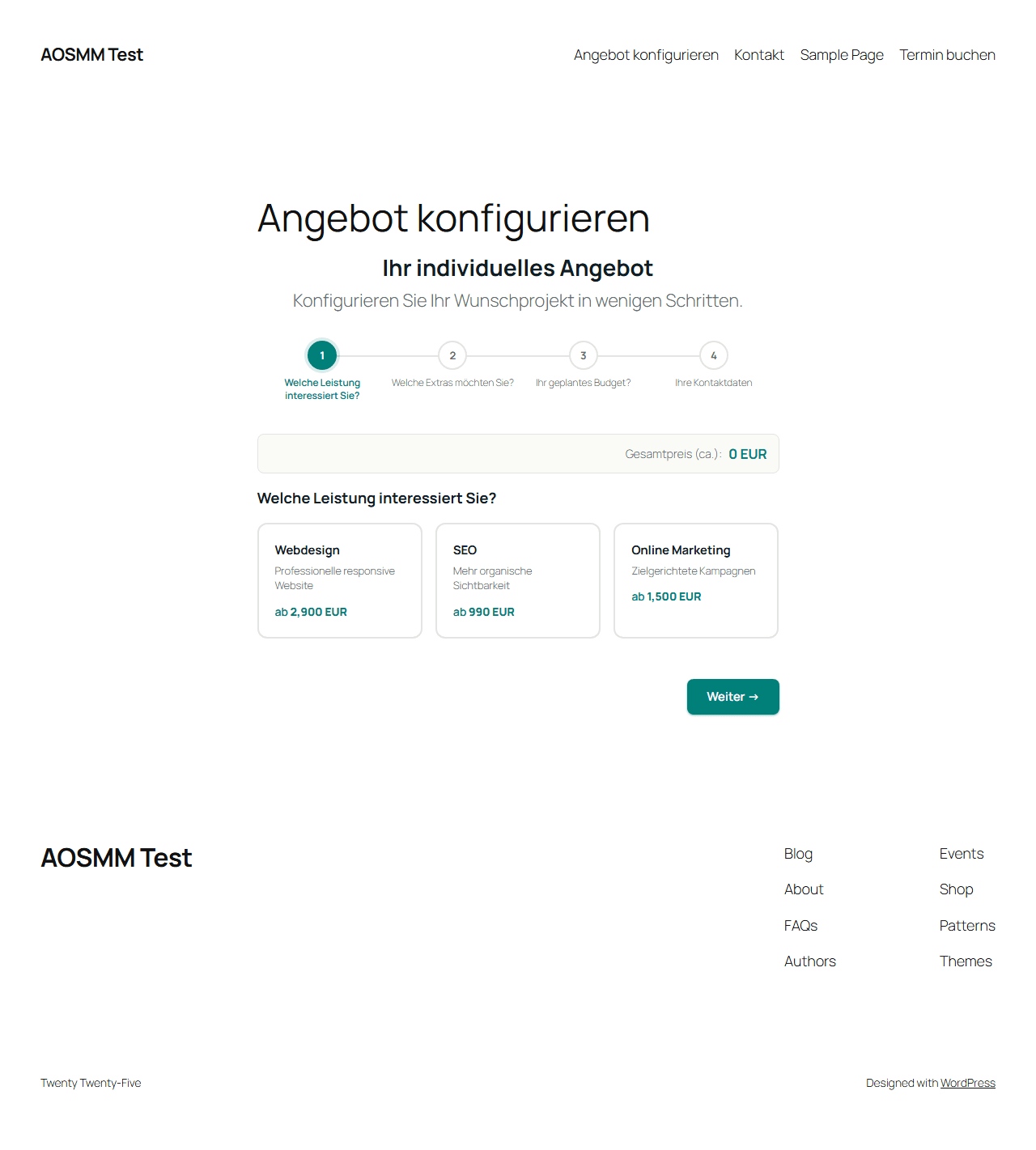 Im Frontend: der Angebots-Konfigurator
